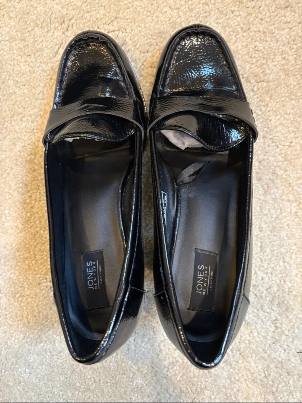 Jones New York Signature Black Faux Patent Leather Block Heel Loafers-Size 9.5